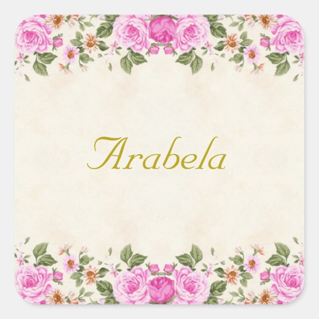 Beautiful Pink Flowers Personalised Square Sticker (Front)