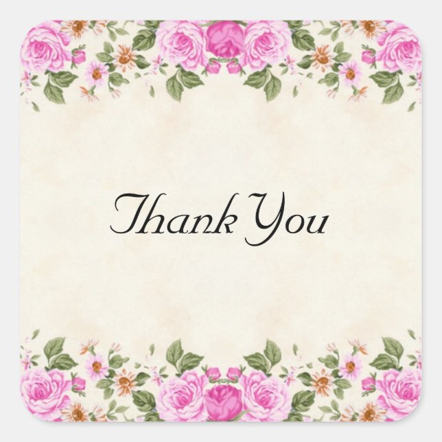 Beautiful Pink Flowers Thank You  Square Sticker (Front)