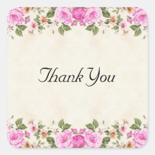 Beautiful Pink Flowers Thank You Square Sticker