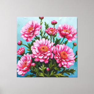 Beautiful Pink Flowers With Green Leaves Canvas Print