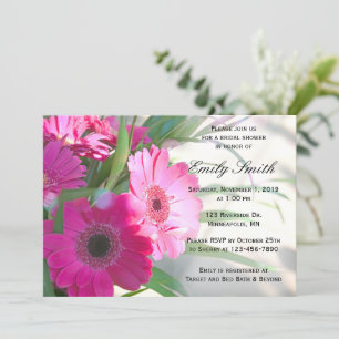 Beautiful Pink Gerbera Daisy Floral Bridal Shower Invitation