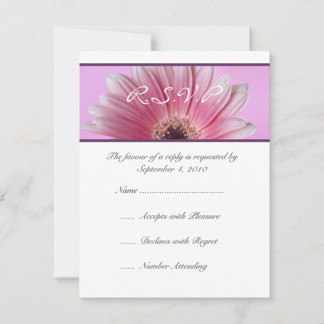 Beautiful Pink Gerbera Wedding RSVP Card (Front)