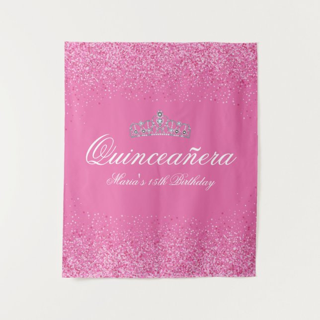 Beautiful Pink Glitter Quinceanera Tapestry (Front)