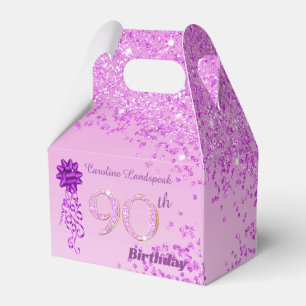 Beautiful Pink Glitter & Ribbon 90th Birthday Favour Box
