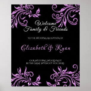 Beautiful Pink Glitter Swirls Wedding Welcome Poster