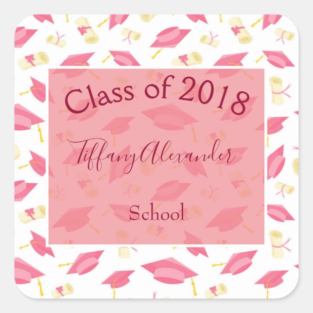 Beautiful Pink graduation party Square Sticker (Front)