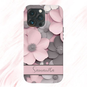 Beautiful Pink-Grey 3D Poppies Floral iPhone 13 Pro Case