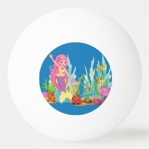 Beautiful PINK HAIR mermaid playing in the sea Ping Pong Ball