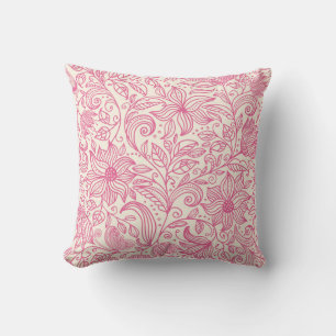 Beautiful Pink Hand Drawn Floral Sketch Drawing Cushion
