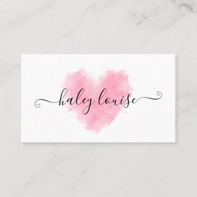 Beautiful Pink Heart Brush Stroke with Signature Business Card (Front)