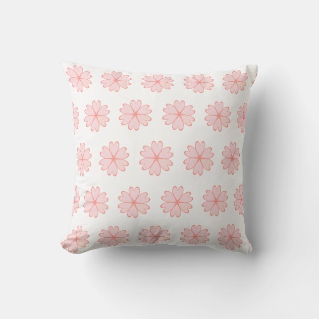 Beautiful Pink Heart Flower Pattern on White Cushion (Front)