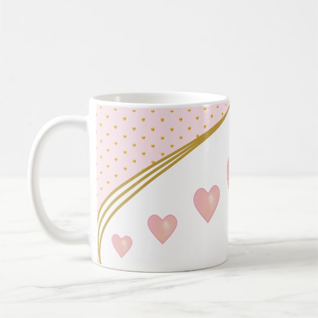 Beautiful Pink Hearts & Gold Confetti Coffee Mug (Left)