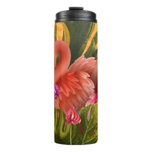 Beautiful Pink Herons With Tropical Leaves  Thermal Tumbler