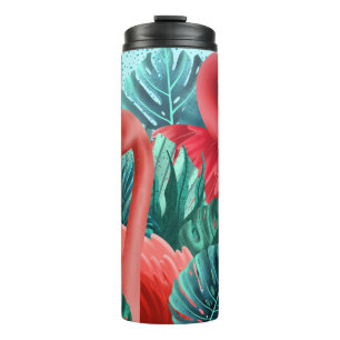 Beautiful Pink Herons With Tropical Leaves  Thermal Tumbler