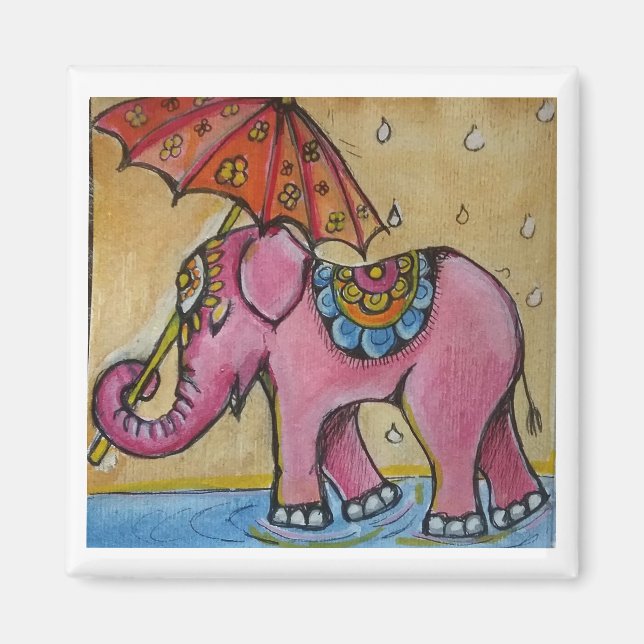 Beautiful Pink indian elephant illustration Magnet (Front)