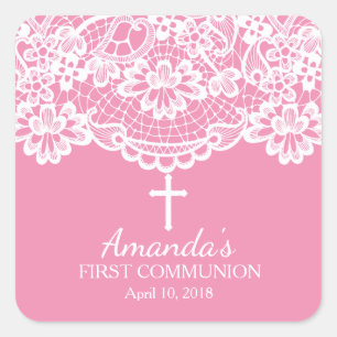 Beautiful Pink Lace First Holy Communion Sticker