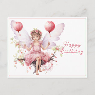 Beautiful Pink & Lavender Fairy Holding Balloons  Postcard
