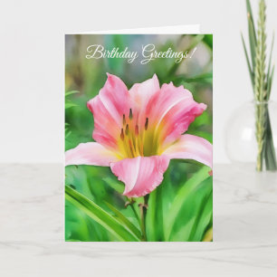 Beautiful Pink Lily Flower Floral Art Birthday Card