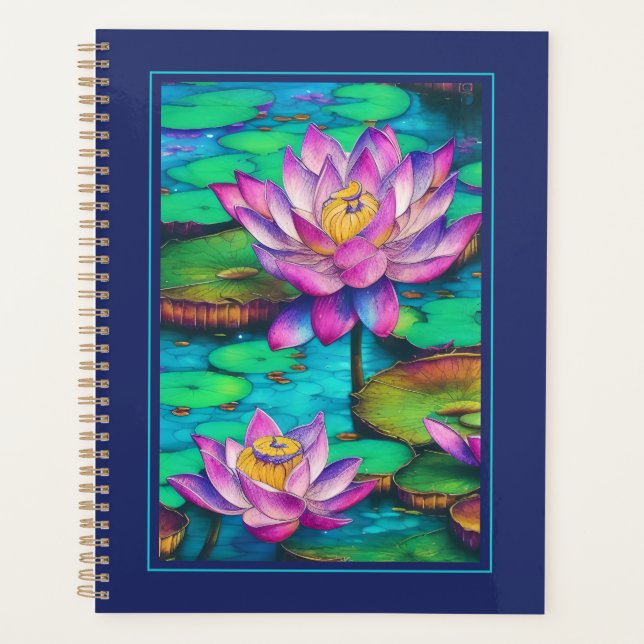 Beautiful Pink Lotus Flowers Water Scene Planner (Front)