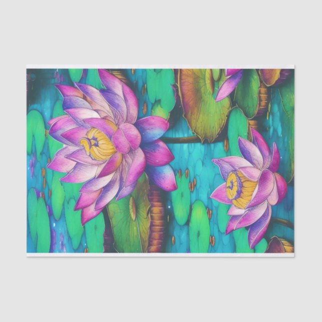 Beautiful Pink Lotus Flowers Water Scene Tissue Paper (Front)