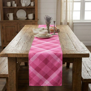 Beautiful Pink Magenta Plaid Large Table Runner