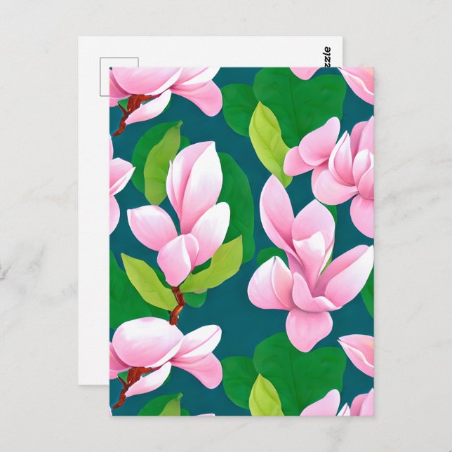 Beautiful Pink Magnolia Flowers Postcard (Front/Back)