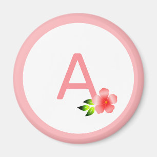 Beautiful pink monogram and pink flower magnet