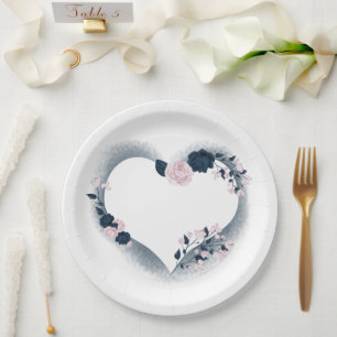 Beautiful pink & navy floral heart paper plate