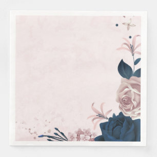 Beautiful pink & navy flowers & leaves napkin
