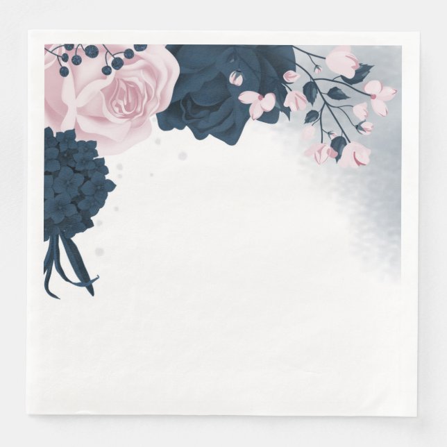 Beautiful pink & navy flowers  napkin (Front)