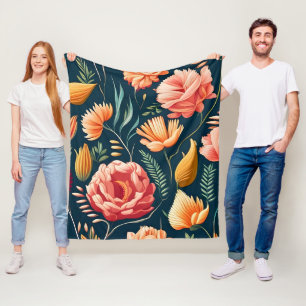 Beautiful Pink, Orange, and Red Flower Pattern  Fleece Blanket