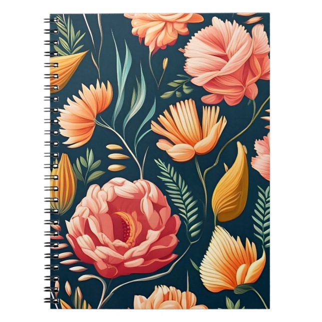 Beautiful Pink, Orange, and Red Flower Pattern  Notebook (Front)