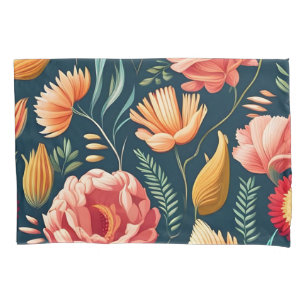 Beautiful Pink, Orange, and Red Flower Pattern Pillowcase