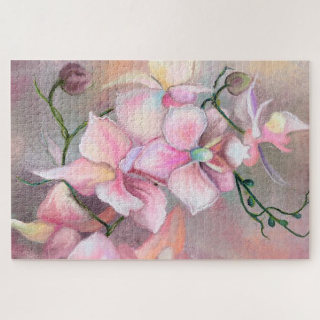 Beautiful Pink Orchid Flowers - Original Painting  Jigsaw Puzzle (Horizontal)