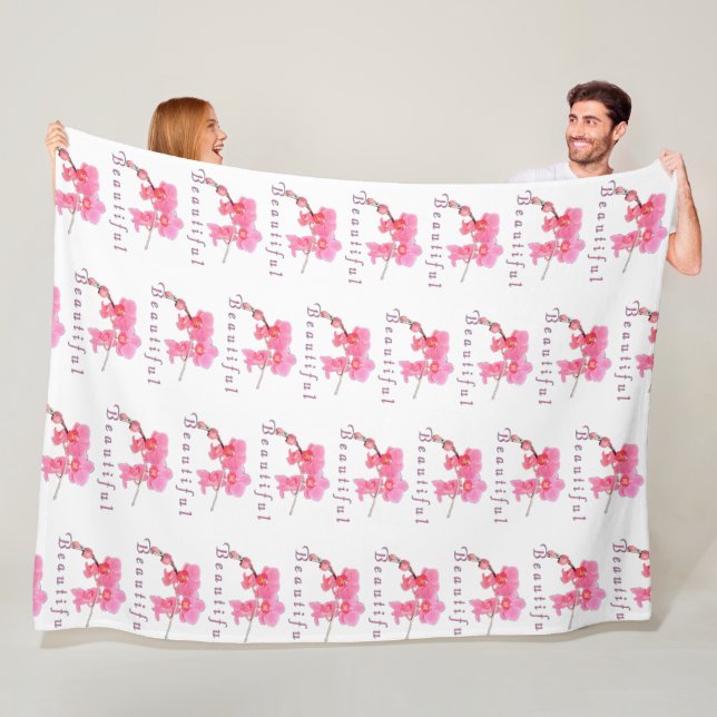 beautiful pink orchid flowers photo art fleece blanket (In Situ)