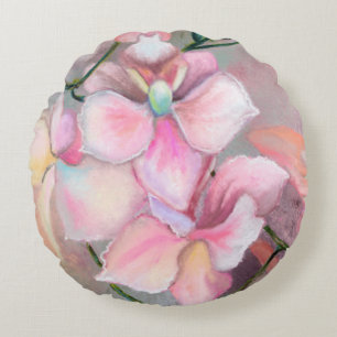 Beautiful Pink Orchid Flowers Round Pillow