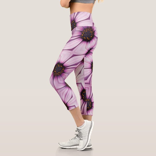 Beautiful Pink Osteosperum Flower Details Capri Leggings (Left)