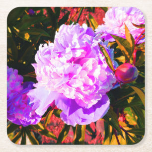 Beautiful Pink Peonies Square Paper Coaster