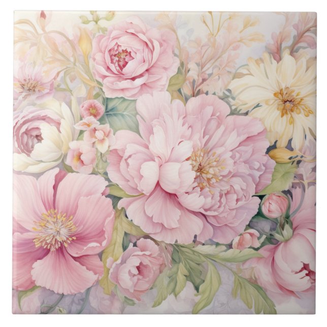 Beautiful pink peonies tile (Front)