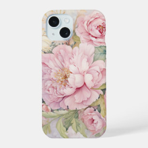 Beautiful pink peonies watercolours iPhone 15 case