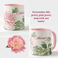 Beautiful Pink Peony Romantic Floral Custom Name