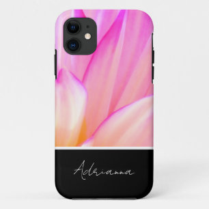 Beautiful Pink Petals Black Custom Name Phone Case