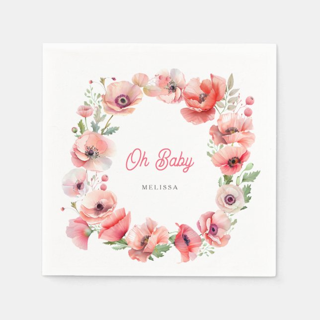 Beautiful Pink Poppy  Oh Baby Napkin (Front)