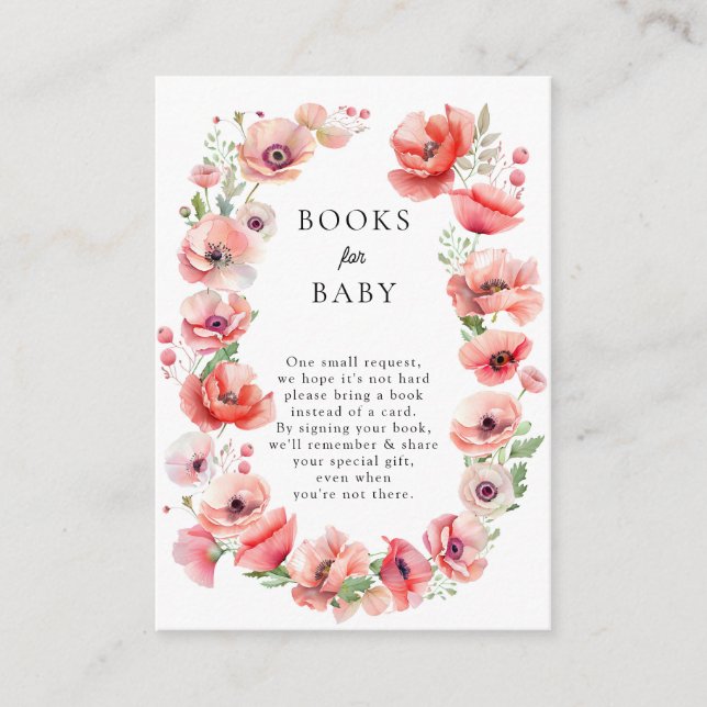 Beautiful Pink Poppy Shower Books for Baby  Enclosure Card (Front)