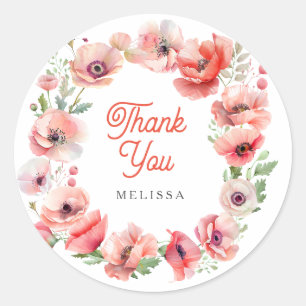Beautiful Pink Poppy Thank You Classic Round Sticker