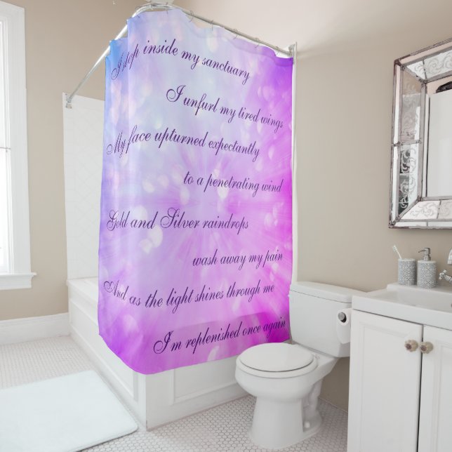 Beautiful Pink / Purple Cleansing Mantra design Shower Curtain (In Situ)