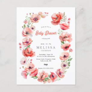 Beautiful Pink & Red Poppy Baby Shower Invitation Postcard