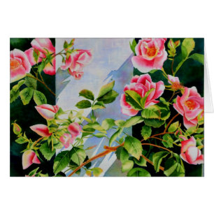 Beautiful  pink red white roses watercolor floral