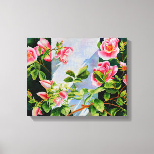 Beautiful  pink red white roses watercolor floral canvas print
