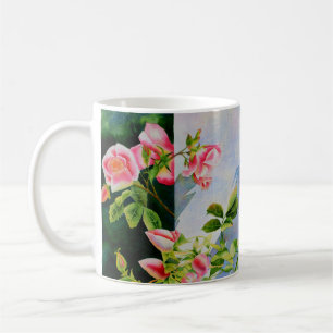 Beautiful  pink red white roses watercolor floral coffee mug